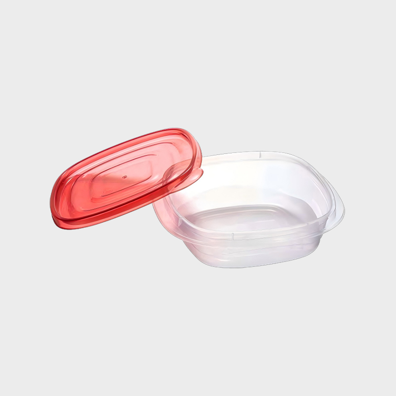 PFB018 650ml Mikro Kapasiteli Kare PP Gıda ve Tarımsal Saklama Kabı Kırmızı Kapaklı Set