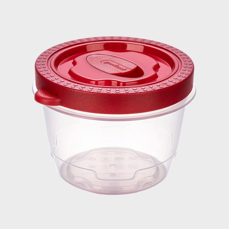 PFB052 360ml Havalandırmalı Kırmızı Üst Kalıp Kapaklı Silindirik PP Gıda Saklama Kabı
